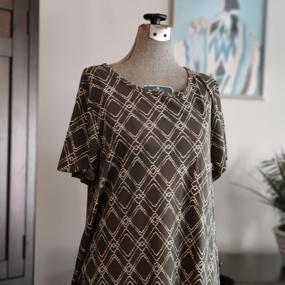 Luluroe Olive Green Patterned Dress 2XL - Picture 2 of 7